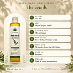 The details: 200 ml and about 185 g, about 70 uses per bottle, for all hair types, three to four times a week, shelf life 8 months from the manufacturing date, made in Pakistan, store at room temperature, with the batch number, MFG and EXP stamped on every bottle